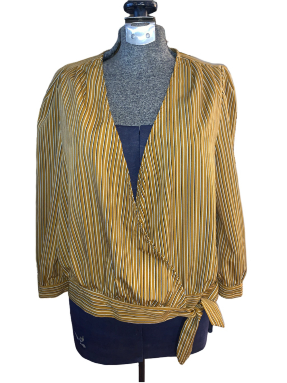 Women's Japna Striped Wrap Blouse Size L Yellow White